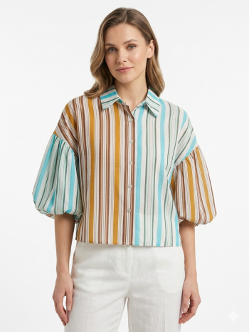 Statement Sleeve Striped Button-Up
